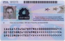 Back side of current United States Permanent Resident Card specimen (sample)