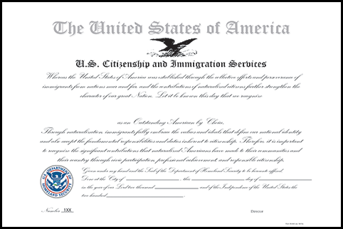 Image of an American by Choice Certificate