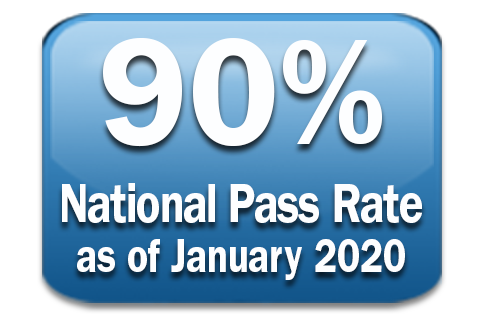 Graphic with text 90% National Pass Rate as of January 2020