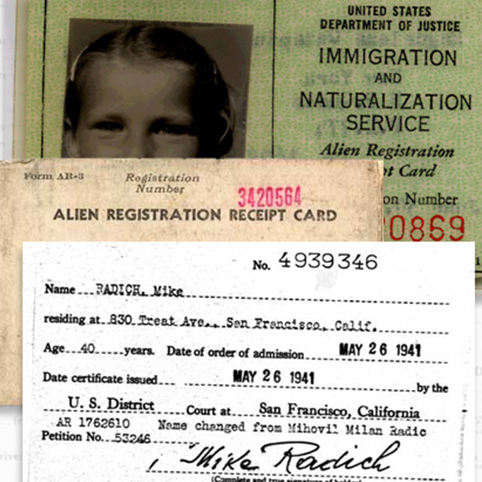 Picture of old INS resident card and Alien registration receipt cards