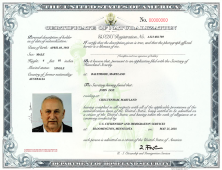 Sample Certificate of Naturalization