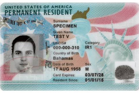 Image of the front of a Permanent Resident Card