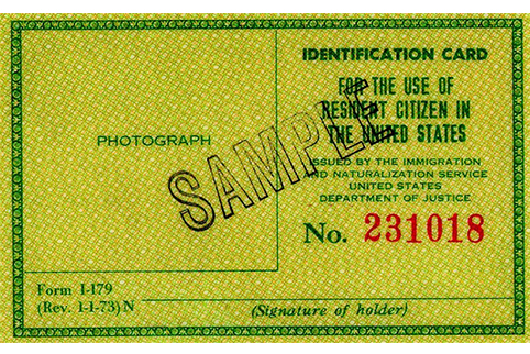 Image of a Form I-179, Identification Card for Use of Resident Citizen in the United States