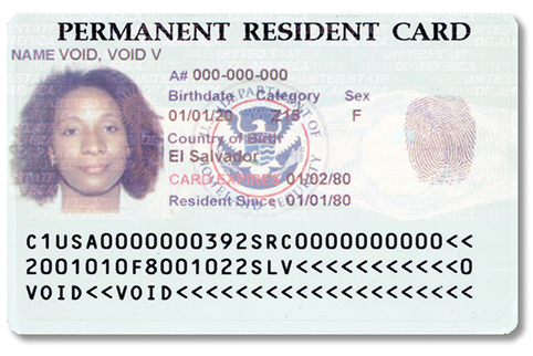 Image of Front of Older Permanent Resident Card