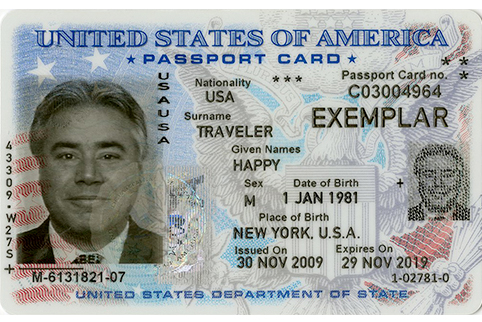 Front of Sample Passport Card