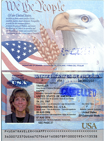 Picture of the inside of a US passport 