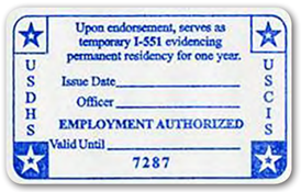 Temporary I-551 Stamp USCIS left