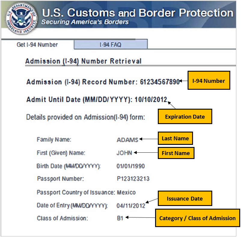 CBP I-94 Website Printout