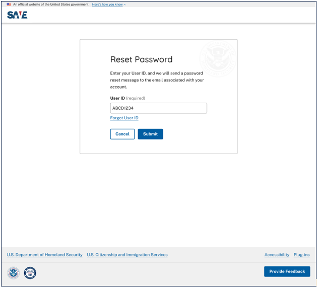 "Reset Password" screen capture.