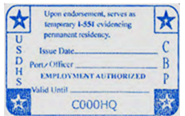 Temporary I-551 Stamp – Sample 1