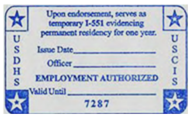 Temporary I-551 Stamp – Sample 2