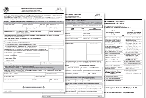 Image of the form I-9 that is filled out by employers and employees