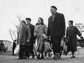 Picture of Family of Hungarian refugees leaving Camp Kilmer, NJ.