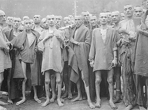 Illustration: Persecuted prisoners who survived the Holocaust, such as these starved survivors photographed in the Nazi concentration camp in Ebensee, Austria, represented some of the most vulnerable groups of refugees after World War II.  Courtesy of the National Archives.